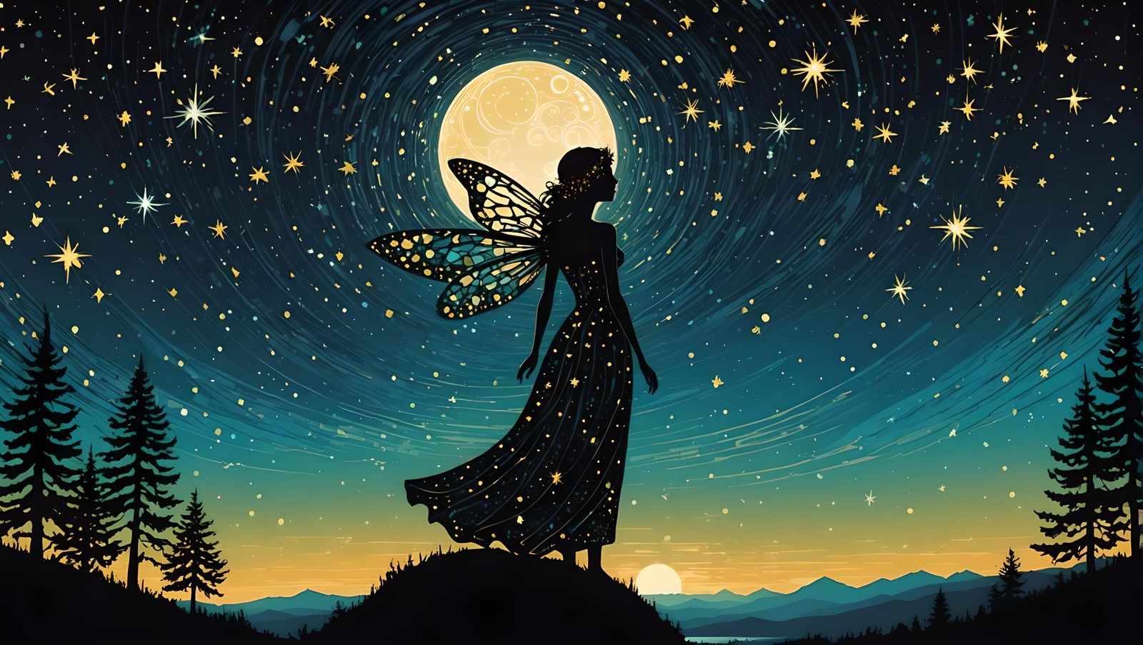 Beautiful portrait, Fairy of the night with perfect wings,  ...