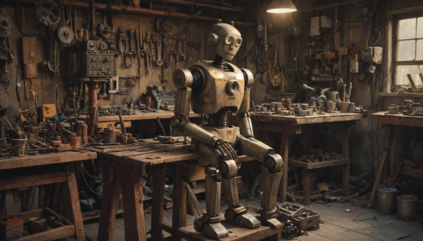 Robot in Abandoned Factory: Ghibli-Inspired Digital Art