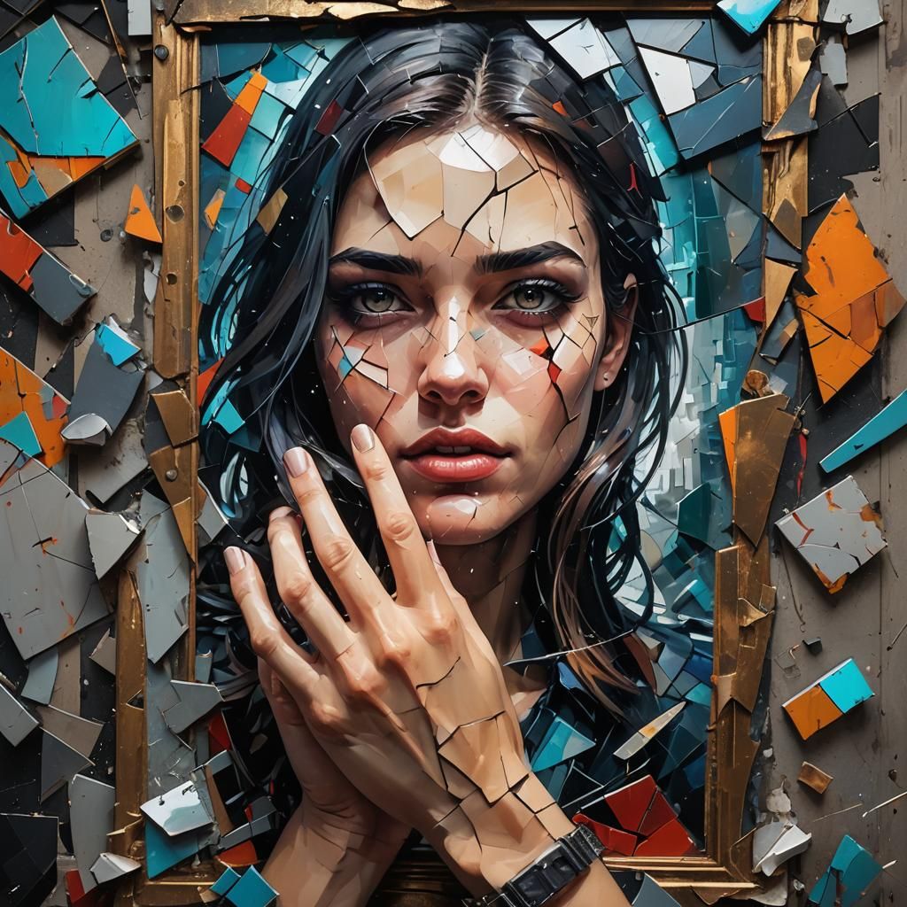 Young woman's hand touching the cracked nearly broken framed picture of a happy vibrant teen girl elements ...  by @-jul2910-