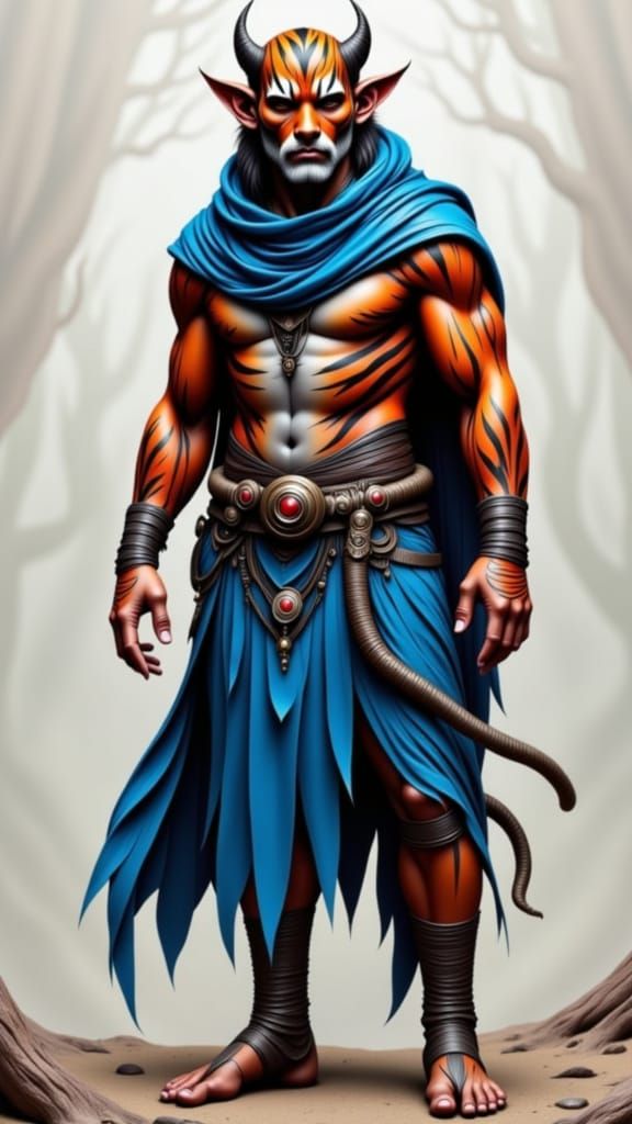 a man with skin tiger patterns  with  blue outfit
<lora:Zeste-Citron Tiggnom:1.0>