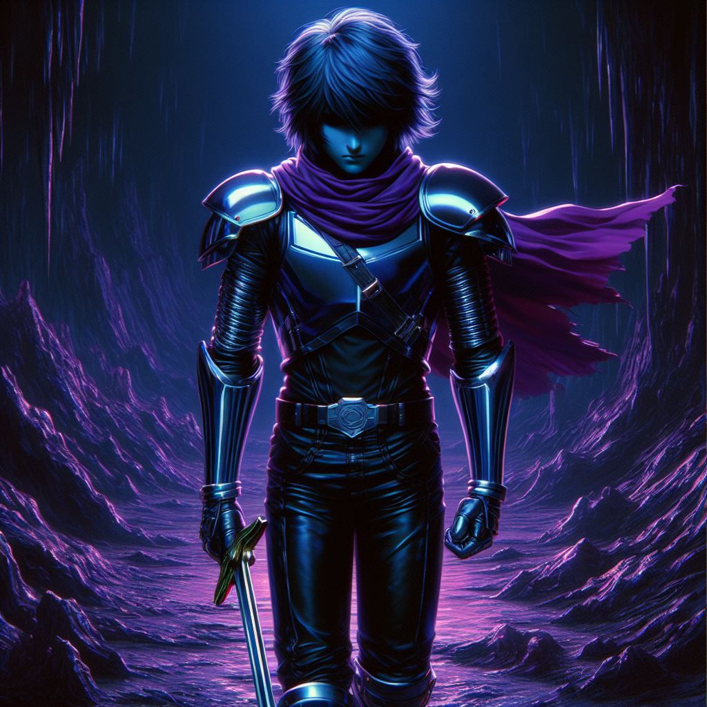 hajime sorayama style, retro 80s futurism, Deltarune Kris, a...