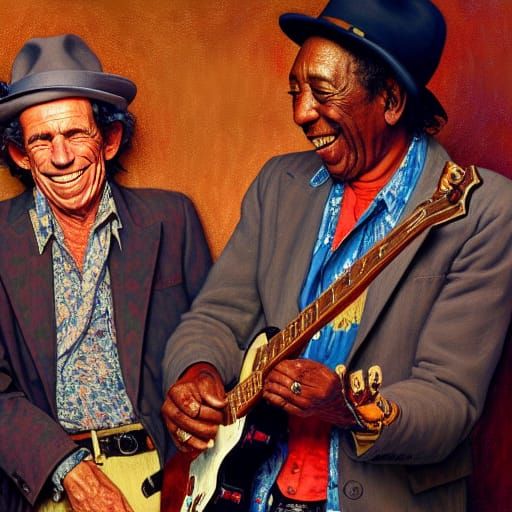 Keith Richards and Muddy Waters Painted by Norman Rockwell