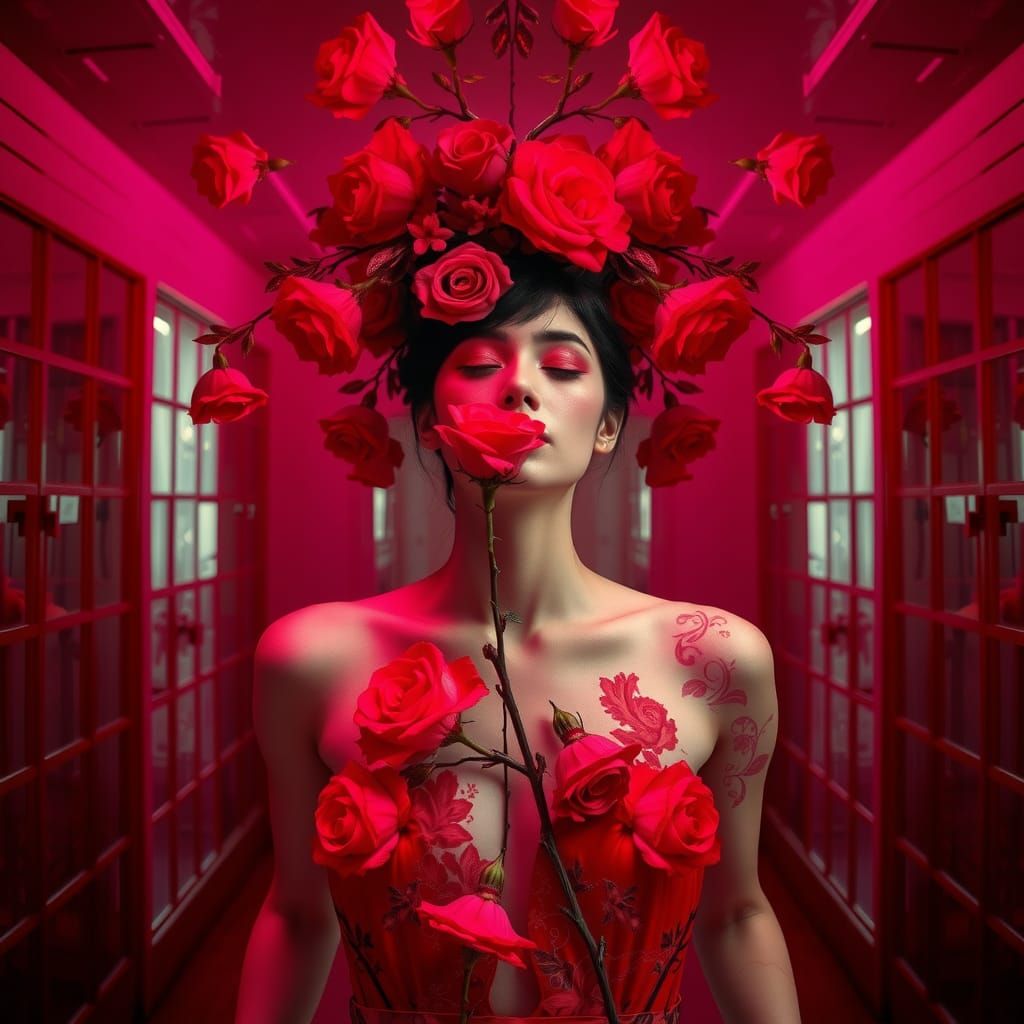 Japanese Woman with Roses: Ethereal Photography