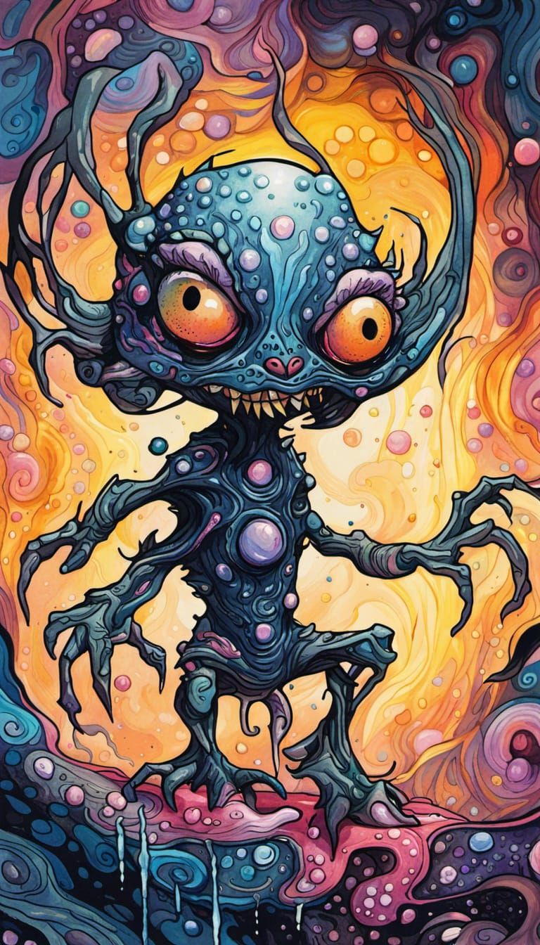 Chibified Alien Monster in Detailed Gouache Style