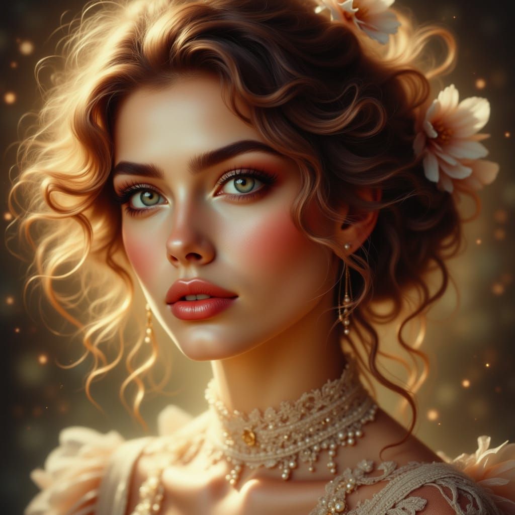 Surreal Portrait of Elegant Woman in Retro Atmosphere