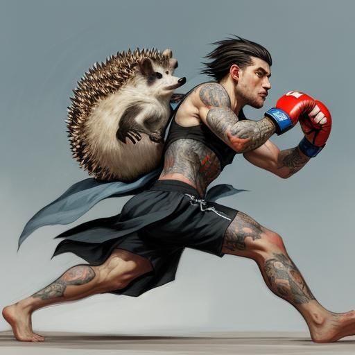 A nice hedgehog in tattoos is rushing to MMA fight training ...