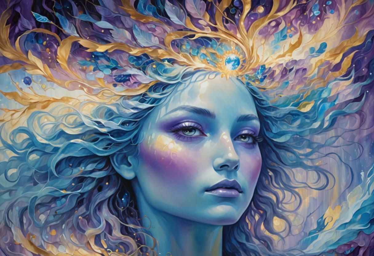 Timeless goddess, vivid colors, sharp details, psychedelic v...