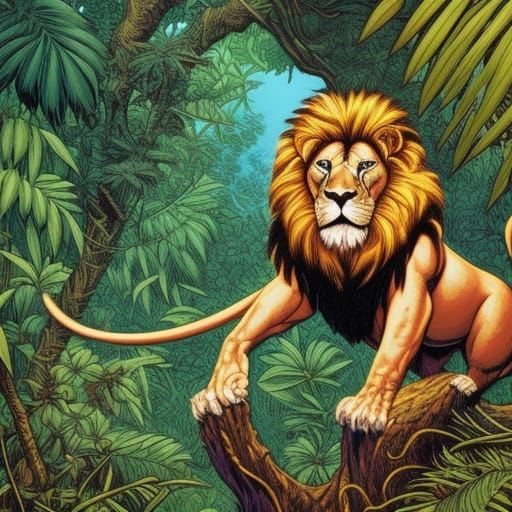 Lion in the jungle