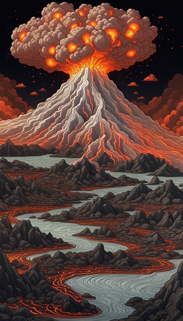 Exploding Volcano lava fractals flowing