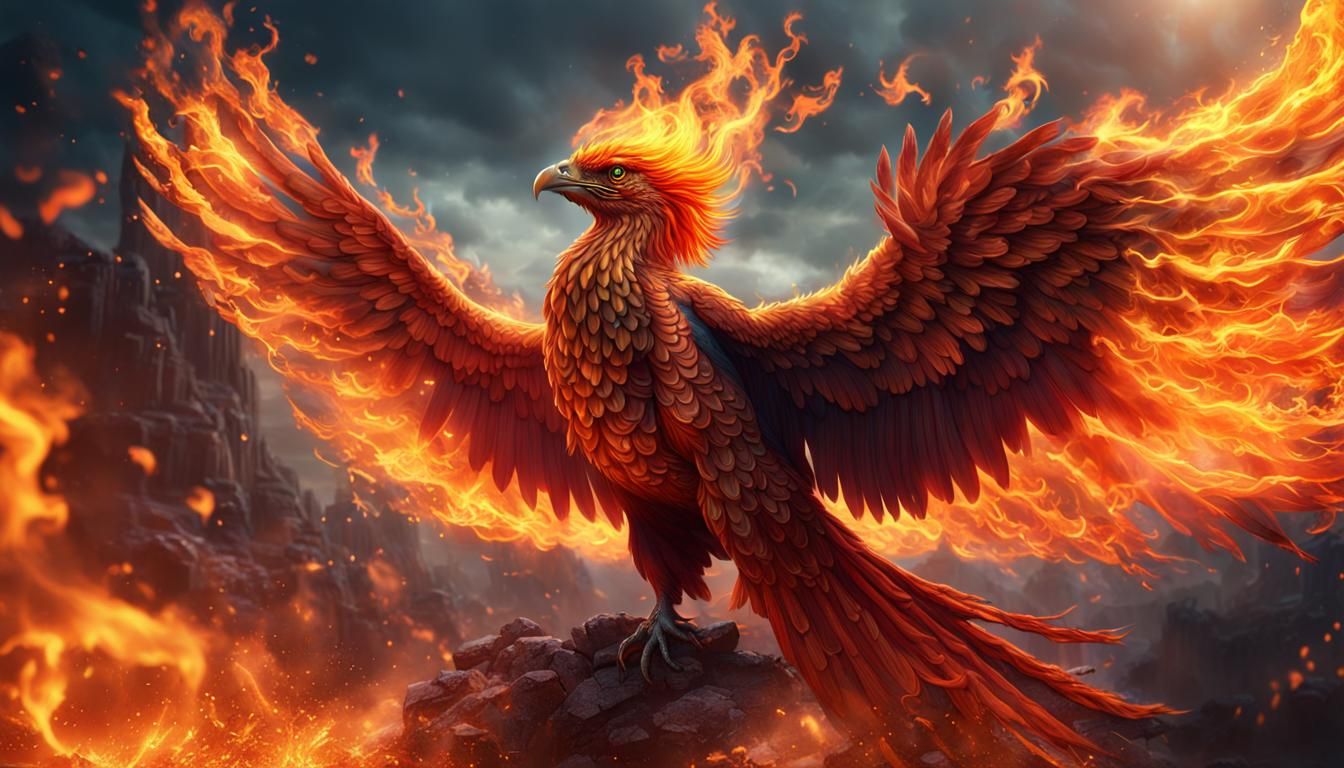 a powerful flaming phoenix