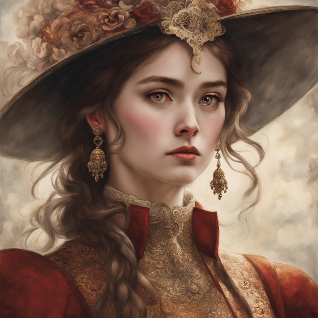 Confident Woman in Golden Beads: Oil Painting Portrait