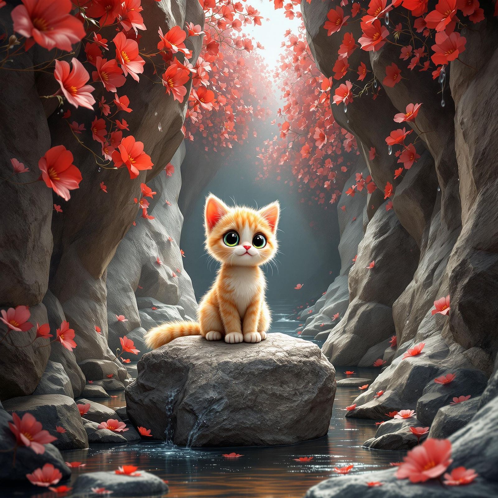 a cute animated kitten with big eyes, big ears

the cat sitt...