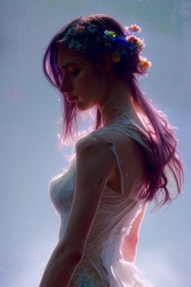 Beautiful BRIDE with a ripped tattered torn wet dress, Yigal...