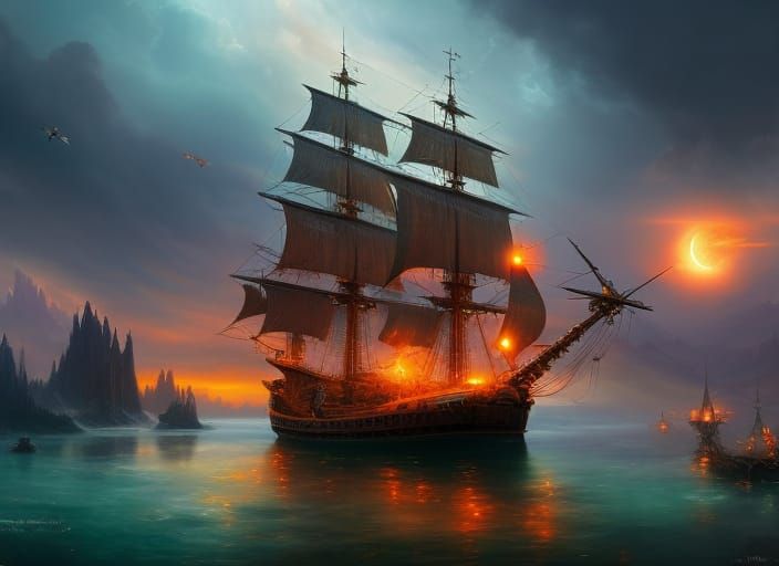 Intricate hyperrealistic "ship of dreams" by anna Dittmann, ...