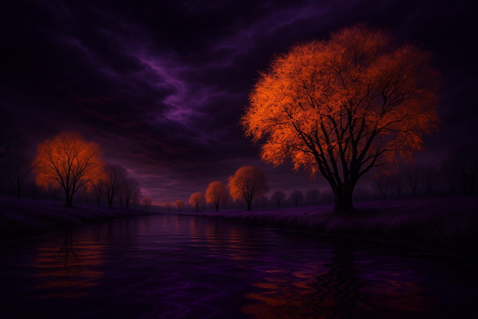 Creepy creations I just made of dark aether dimension Torvus bog in vibrant purple and orange.