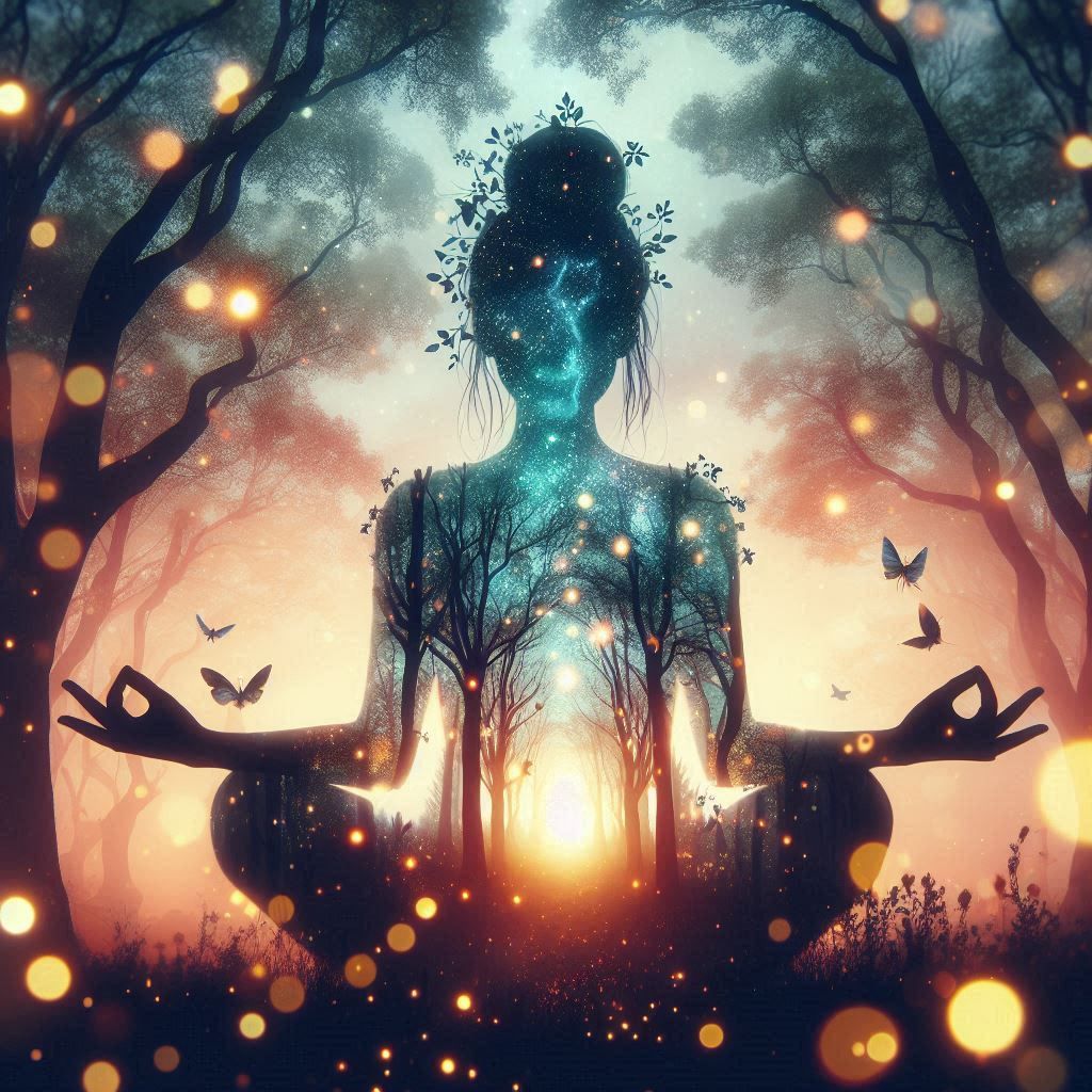 double exposure beautiful fantasy portrait landscape..