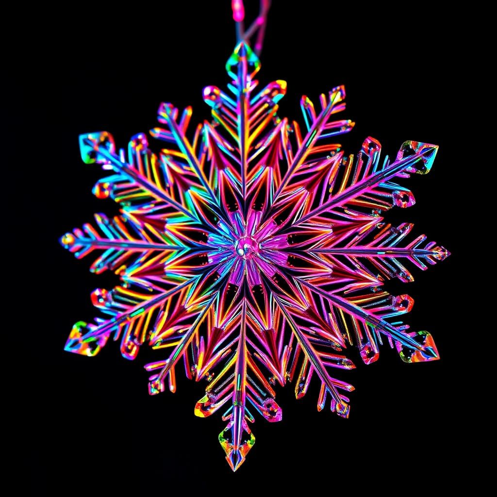 Rainbow snowflake fractals intricate details, HDR, beautifully shot, hyperrealistic, sharp focus, 64 megapixels, perfect composition, high c...