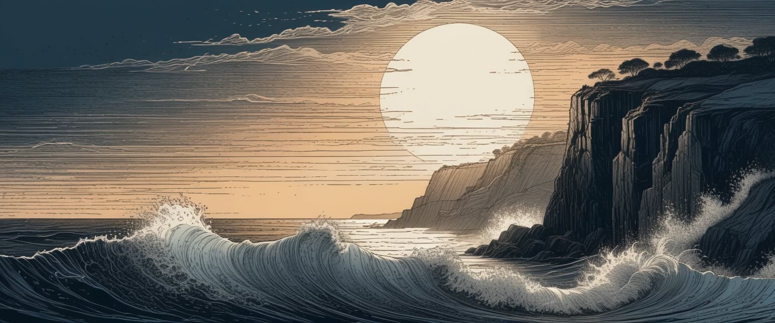 distant cliff, sea, sea spray