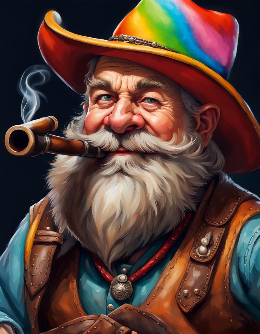Close-up, realistic portrait, ultra-sharp focus, Happy Dwarf, smoking ...