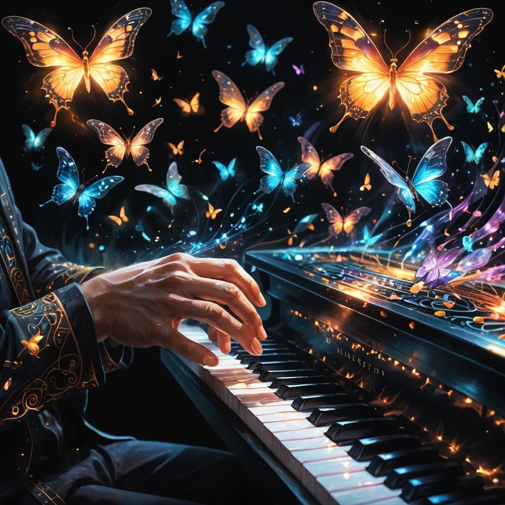 Magical Composer Summons Notes in Hyperrealistic Fantasy Art