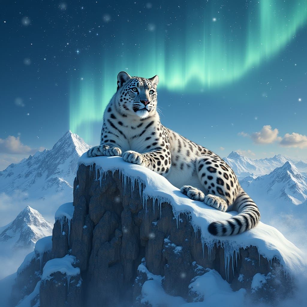 snow leopard on mountain peak  by @Victoria G