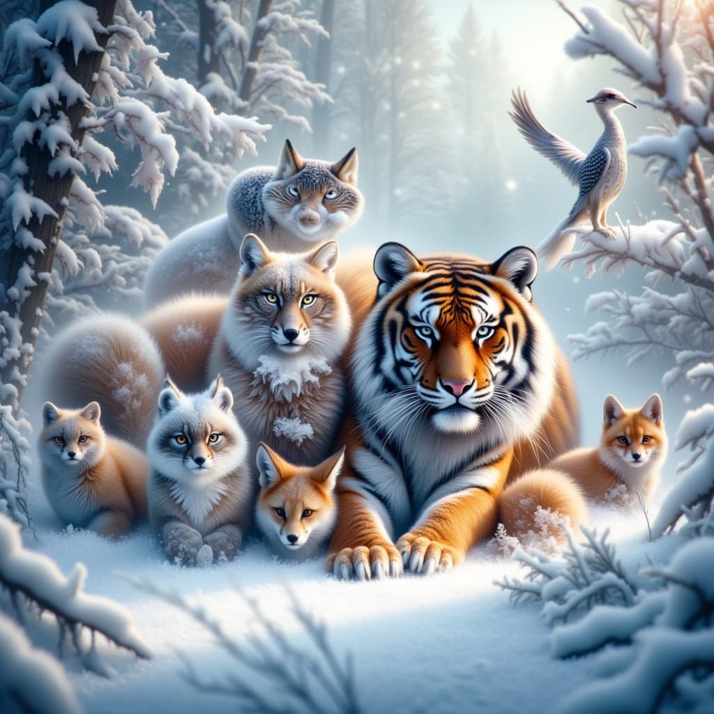 <lora:Dalle3 free upscaler:1.0>winter snowy wildlife endangered birds and animals tim flach style