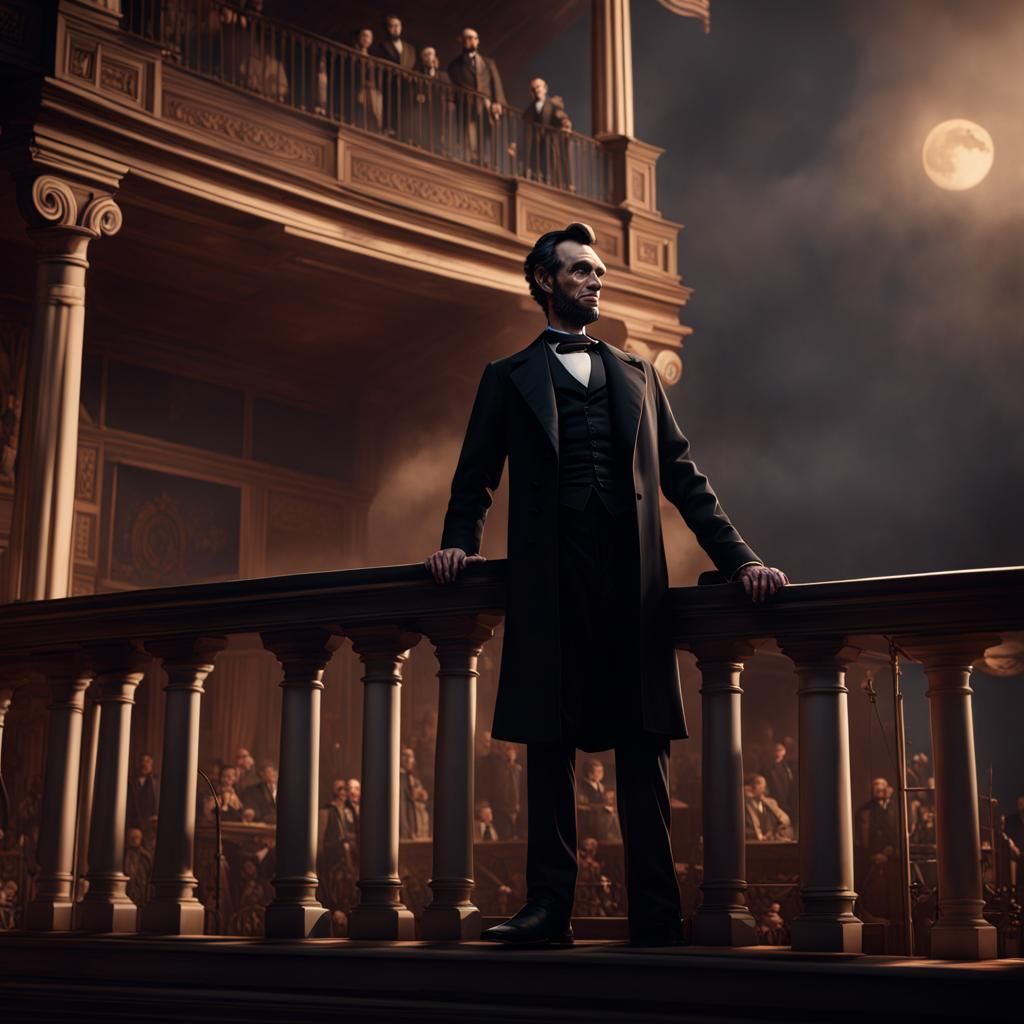 Abraham Lincoln on balcony in theatre