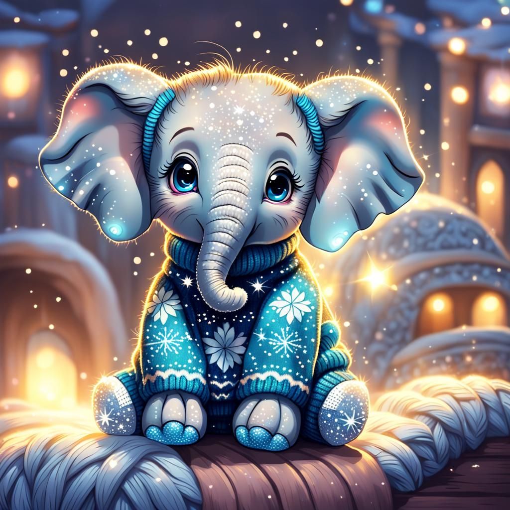 Cute Chibi Elephant in Jumper with Sparkles