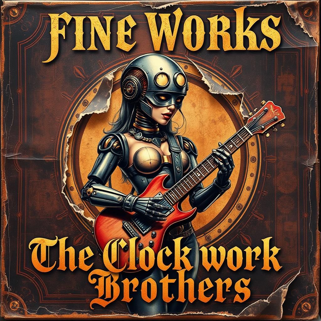 A distressed, vintage punk metal album cover with worn, frayed corners and creases, a a vinyl can be ...  by @undefined