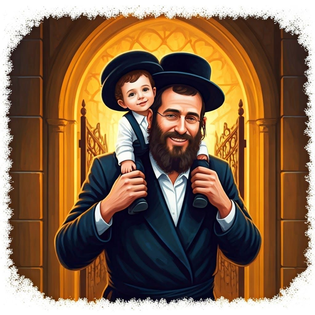 Joyful Hasidic Father and Child Illustration