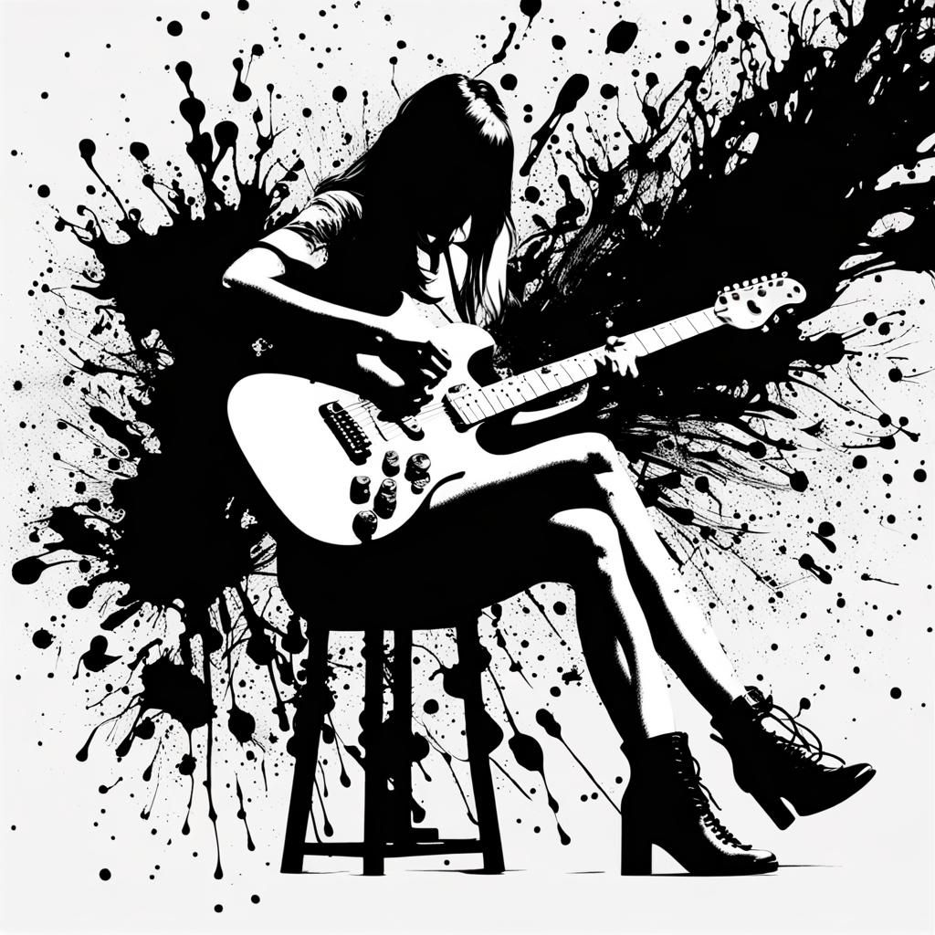 Ink splatter girl with guitar  by @Pigfarmer Jr