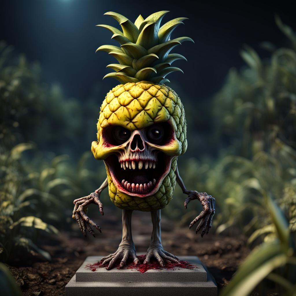 Zombie pinapple with arms and legs rising from the grave, cr...