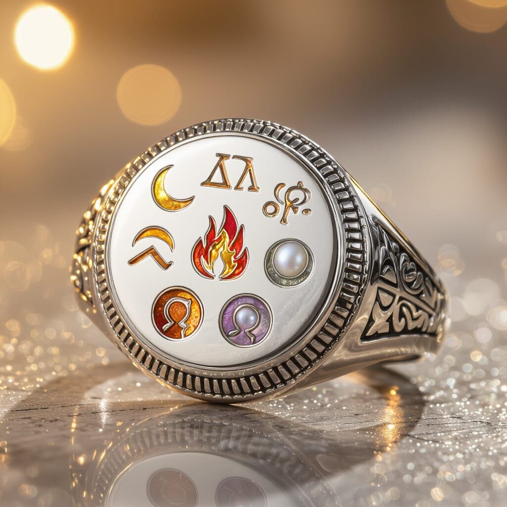 3. Signet Ring

> “A polished platinum signet ring engraved with the Dominus Pack crest.
Round bezel shows five miniature crescent runes sur...