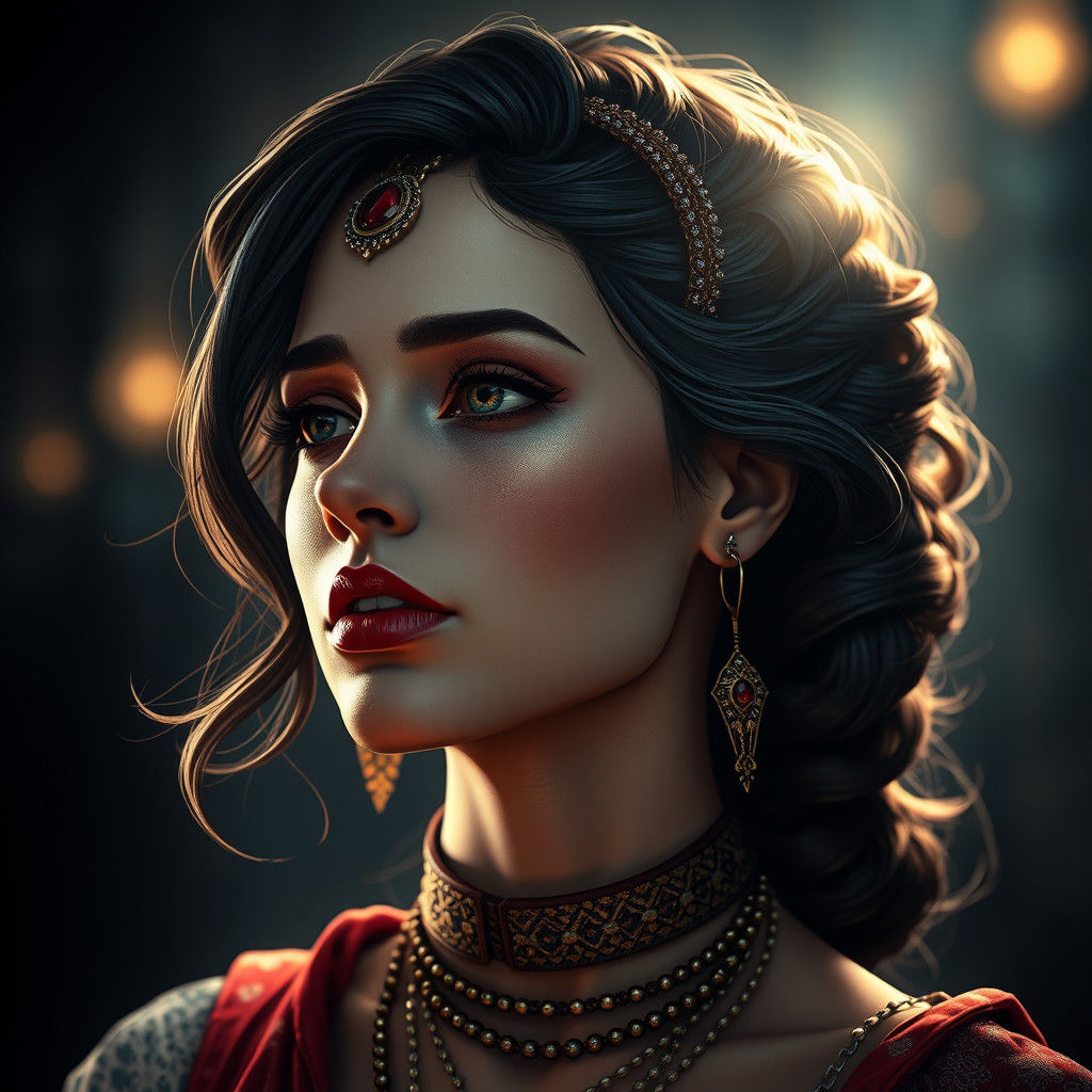 Detailed Portrait with Art Nouveau and Dramatic Lighting