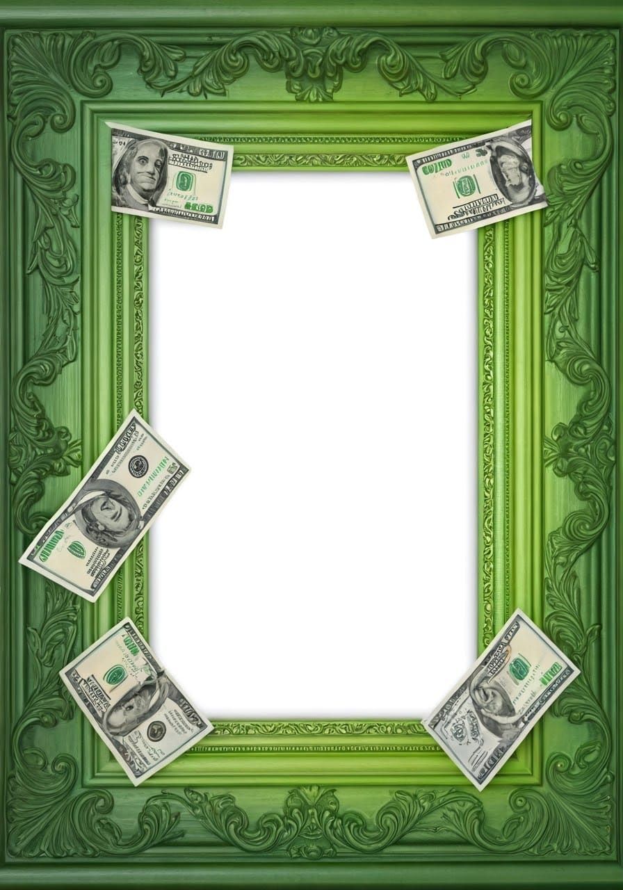 Emerald Green Frame Overflowing with $100 Bills in Klimt-Ins...