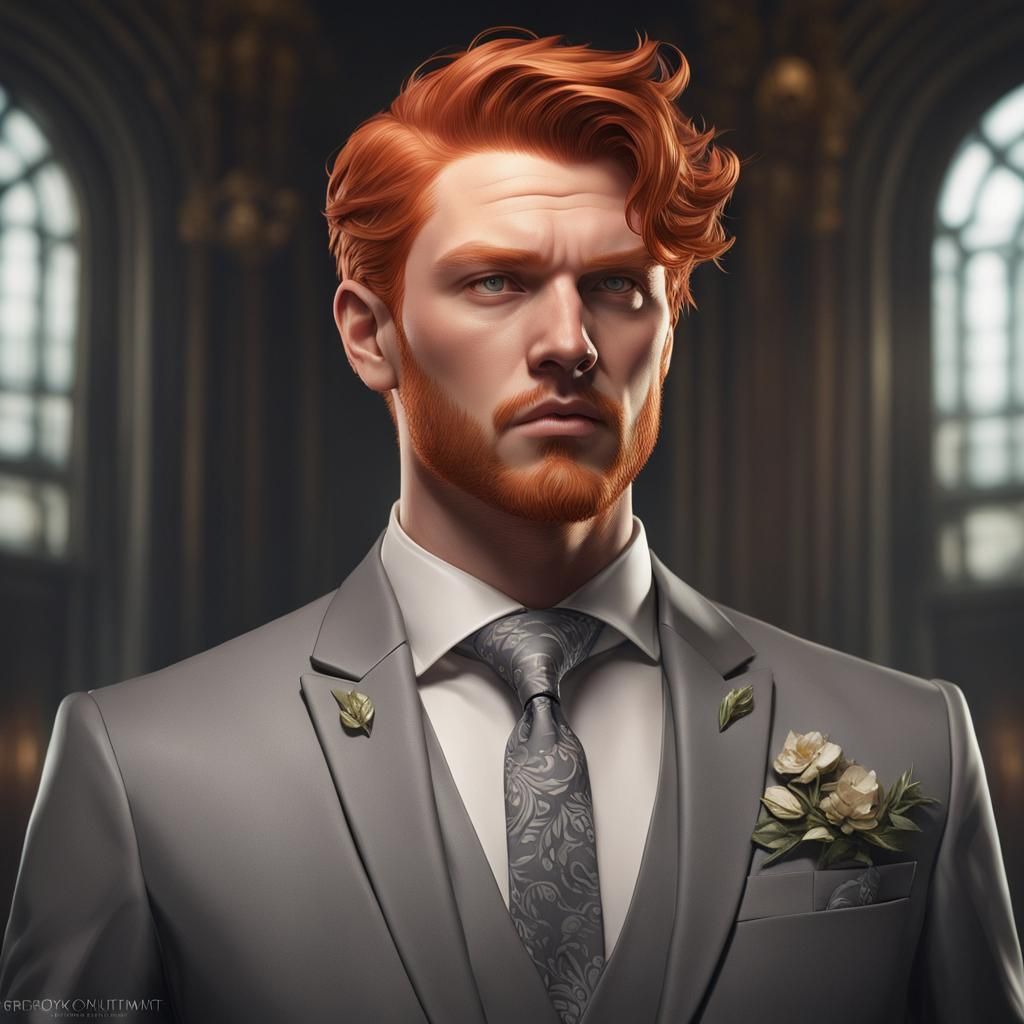25 year old man ginger hair :: chubby :: suit :: shoulder up...