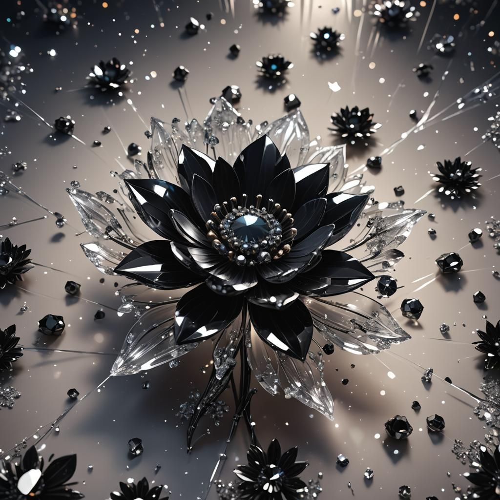 A very beautiful black translucent crystal flower surrounded...