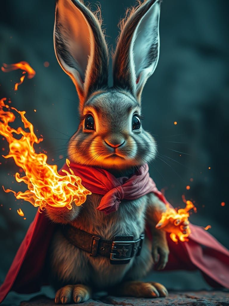 Adorable Superhero Bunny Unleashes Pyro Powers in Dreamlike...