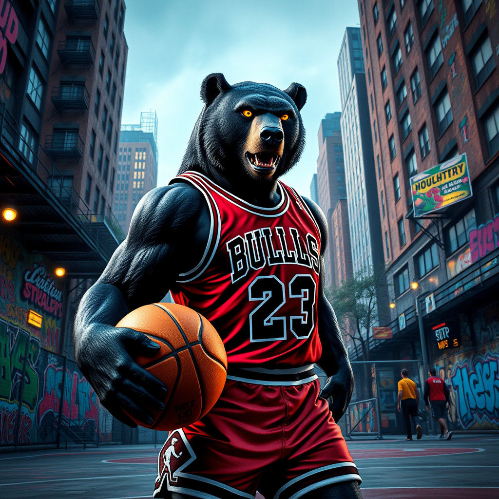 A lean,  muscular black  bear with a chiseled jawline and pi...