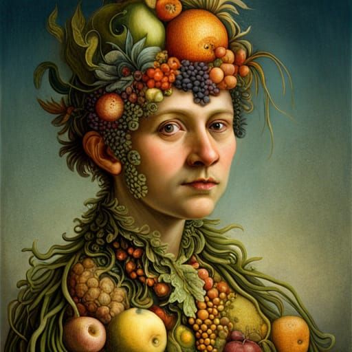 Arcimboldo-esquery, fruit woman - AI Generated Artwork - NightCafe Creator