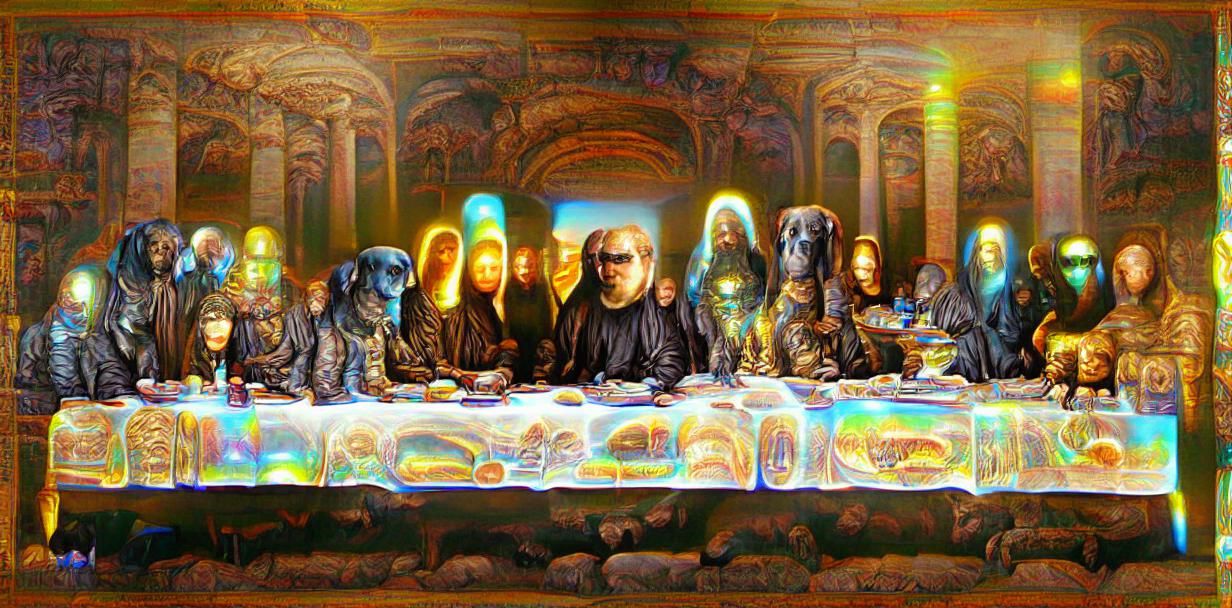 The Last Supper but the Apostles are Dogs