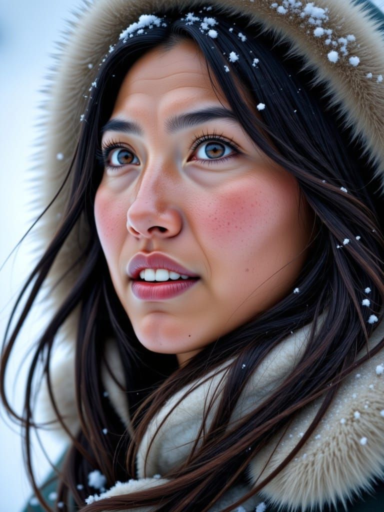 <lora:Close Up portrait:1.0>Close up portrait of a beautiful inuit female in the snow 