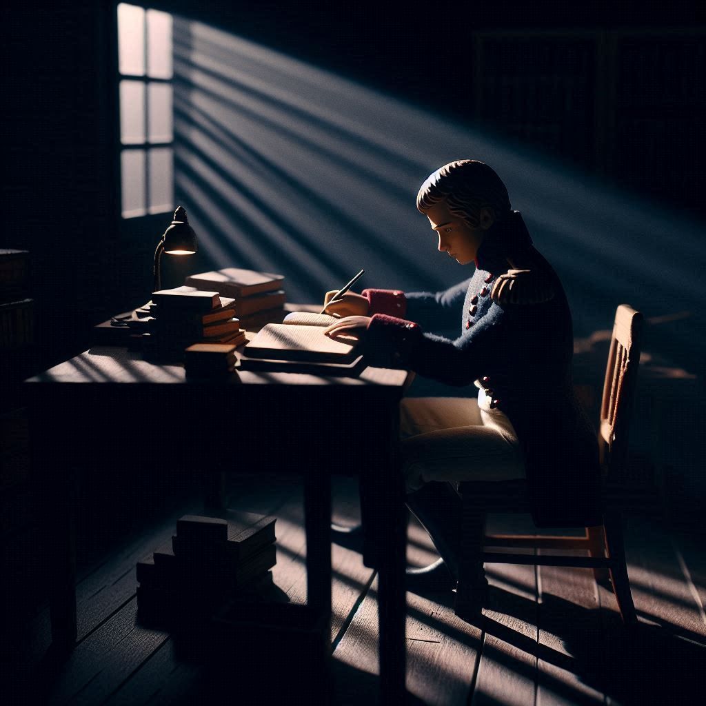 Young Napoleon Bonaparte sitting in his room