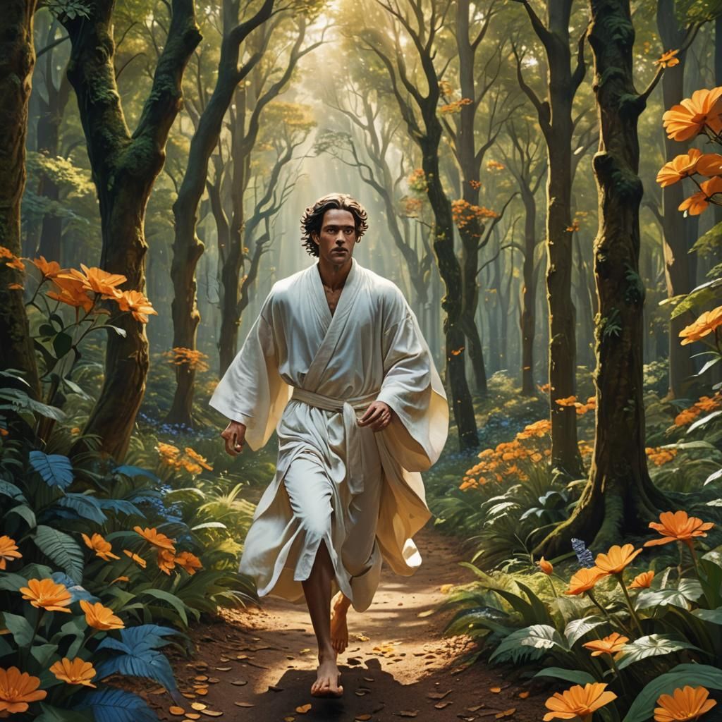 Runner in a Fantasy Forest, Cinematic Concept Art