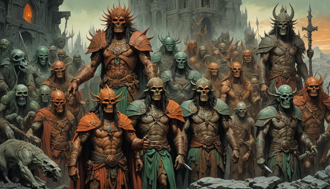 aztek.gods,türkis,orange,rot,bronze,grün