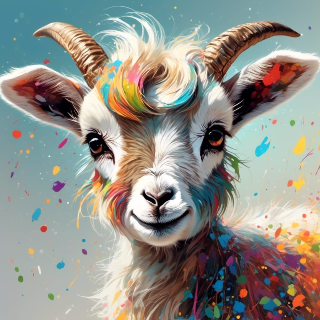 Cute baby goat <lora:Colorful Animals:1.0> emotive wonder color