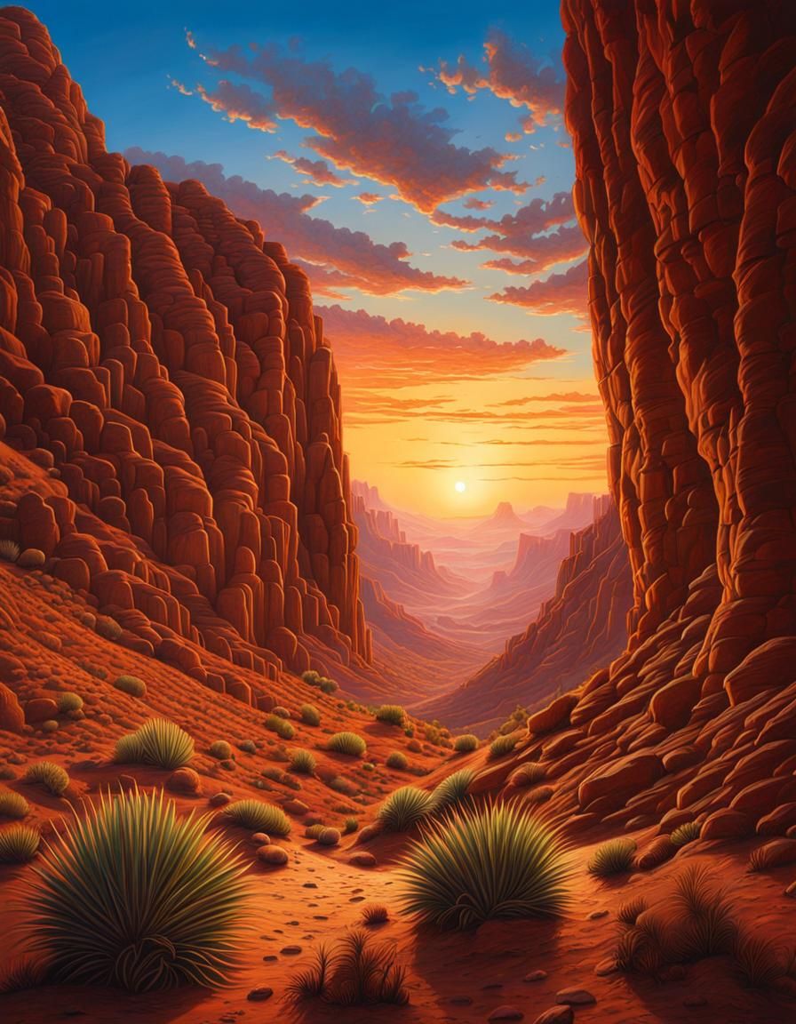 Sunset in the desert canyon