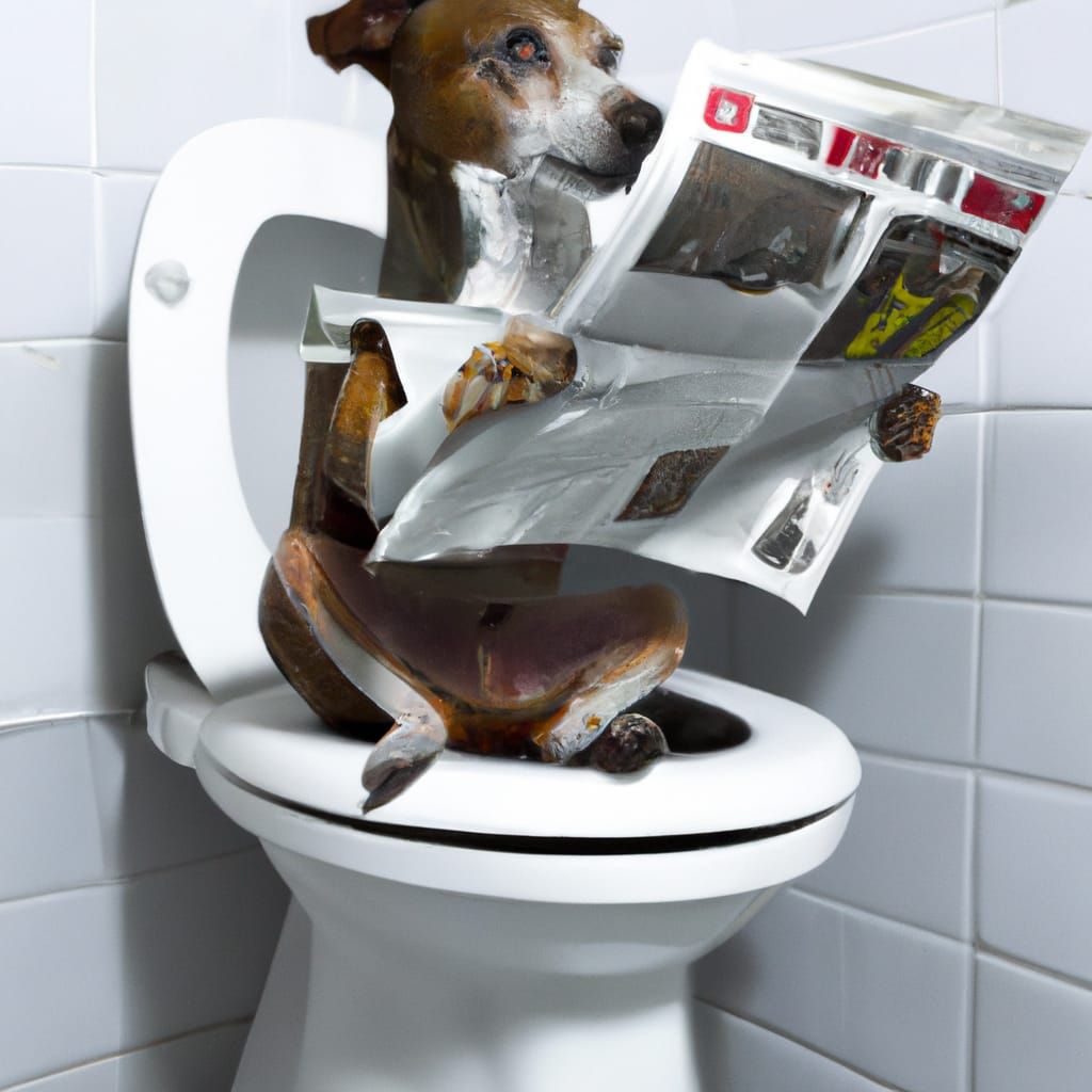 dog reading the newspaper on the toilet  by @Prezze