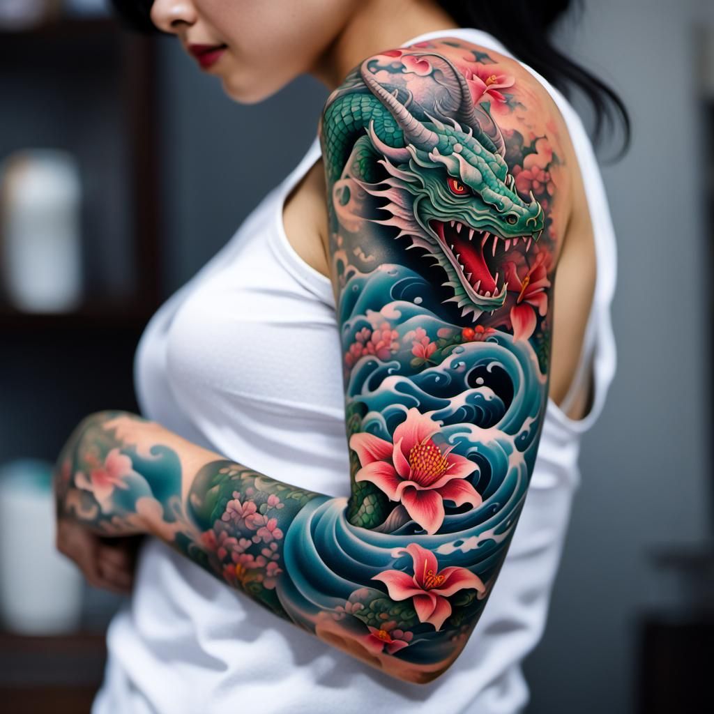 Woman with Tattoo Sleeve