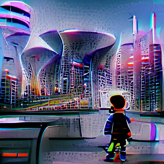 kid in a futuristic city 